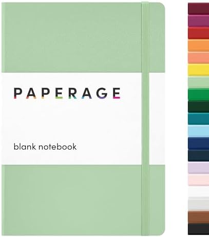 PAPERAGE Blank Journal Notebook, (Sage Green), 160 Pages, Medium 5.6 in x 8 in - 100 GSM Thick Paper – Hardcover Journaling Notebook for Work, School, Note Taking or Sketching by PAPERAGE