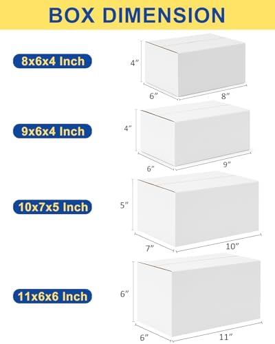 Assorted-Sizes-Shipping-Boxes-40-Pack: 8x6x4 & 9x6x4 & 10x7x5 & 11x6x6 Small-Shipping-Boxes-Mailers, White Corrugated-Cardboard-Boxes-for-Packing-Small-Business Mailing - Image 2