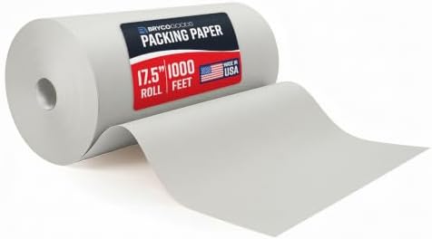 Bryco Goods Large Newsprint Packing Paper Roll 1000'L x 17.5”W, Made in USA by BrycoGoods