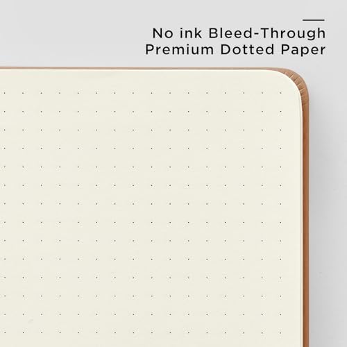 &And Per Se Dotted Journal Notebook, A5 Hardcover Leather Dotted Journal, 160 Pages 100gsm Thick Dot Grid Paper, 3 Sheets of Stickers Included - 5.7'' x 8'' (Light Brown) - Image 5