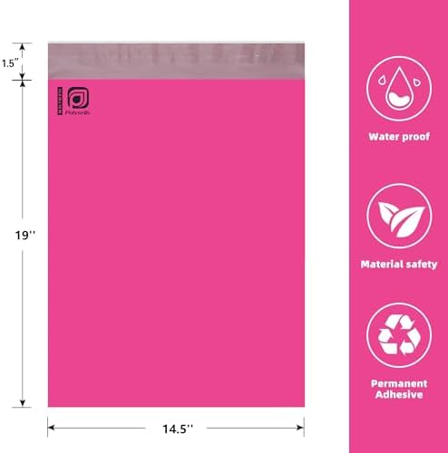 POLYSELLS 50 pcs 14.5x19 Inches Pink Poly Mailers Shipping Envelopes, Strong Adhesive Sealing, Waterproof, and Tear-resistant Postal Mailing Bags for Clothing and Accessories - Image 2