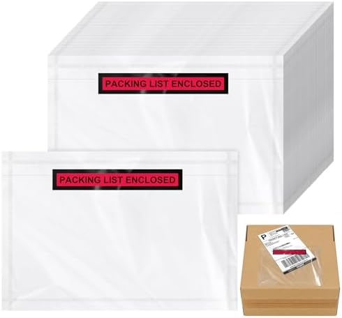 Teling 100 Pcs Packing List Envelopes Clear Adhesive,Red,7" X 10" by Teling
