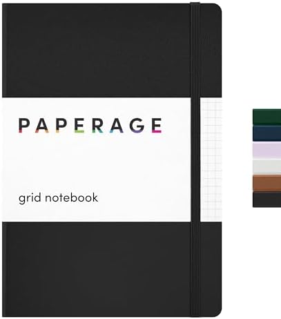PAPERAGE Graph Paper Journal Notebook, (Black), 160 Pages, Medium 5.6 in x 8 in - 100 GSM Thick Paper – Hardcover Grid Notebook for Work or School by PAPERAGE