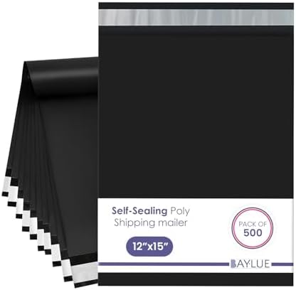 Black Poly Mailers 12x15.5, Shipping & Mailing Bags, 500 Pack Bulk by BAYLUE