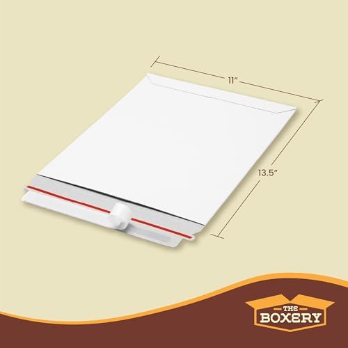 The Boxery White Flat Photo/Document Mailer Envelopes with Peel & Seal Closure-(100 Pack) 11 inch x 13.5 inch Stay Flat Cardboard Ridgid Mailers - Image 2