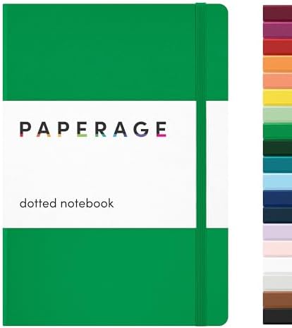PAPERAGE Dotted Journal Notebook, (Green), 160 Pages, Medium 5.6 in x 8 in - 100 GSM Thick Paper – Hardcover Journaling Notebook for Work, School & Bullet Journaling by PAPERAGE