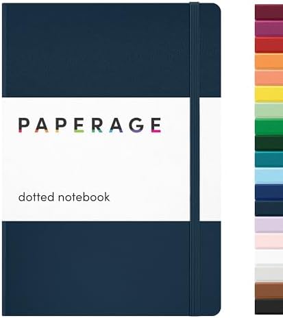 PAPERAGE Dotted Journal Notebook, (Navy), 160 Pages, Medium 5.6 in x 8 in - 100 GSM Thick Paper – Hardcover Journaling Notebook for Work, School & Bullet Journaling by PAPERAGE
