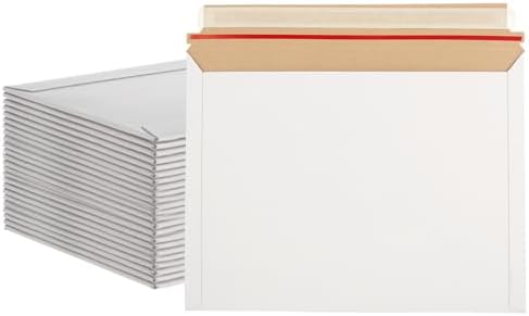 100 Pack 12x9.5 Inch Rigid Mailers, Self Seal Photo Document Mailer Cardboard Mailing Envelopes Stay Flat Mailers for CD, Photos, Document, Pictures, Papers, Files, White by FVIEXE