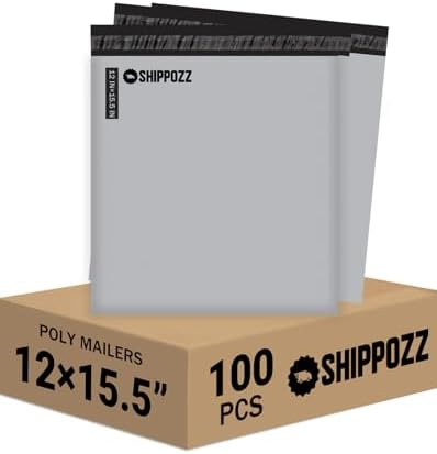 Shippozz 12x15.5 Poly Mailers 100 Pack, Durable Waterproof Polymailers for Shipping Clothes, Self Seal Mailing Bags for Small Business Packaging Supplies, Mailing Envelopes for Books, and Accessories by Shippozz