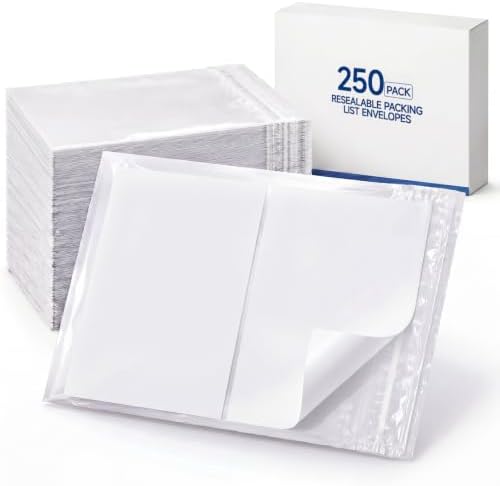 Glenmal 250 pcs 4.5" x 5.5" Resealable Packing List Envelopes Clear Self-adhesive Shipping Label Sleeves with Zipper Waterproof Packing List Envelopes for Documents Mailing Labels Invoices Pack Slip by Glenmal