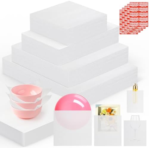 560Pcs Dish Packing Supplies for Moving, 280Thickened High-Density Foam Wrap Pouches & Sheets for Plates and Fragile Shipping Storage, 4 Sizes (16x12",12x12",12x7.8",7.8x7.8")with 280 Fragile Stickers by Unknown
