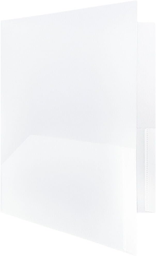 JAM PAPER Plastic 2 Pocket POP Folders - Durable School Folders with Metal Prongs Fastener Clasps - Clear - 12/Pack - Image 3