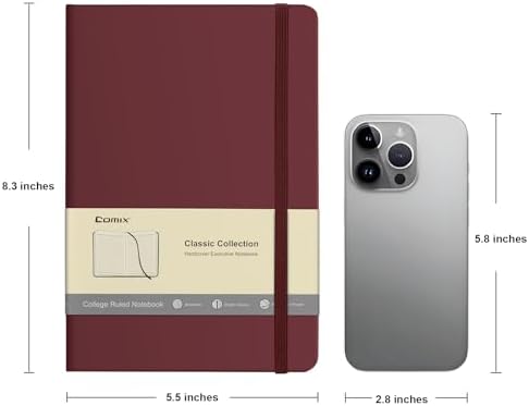 Comix Lined Journal Notebook for Work, 240 Pages, 5.5" x 8.3", Burgundy - Image 5