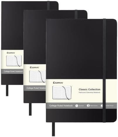 Comix Lined Journal Notebook for Women Men, Journaling Notebooks for Office School Home, 240 Pages, 5.5" x 8.3", College Ruled, A5, Hardcover, Black (Pack of 3) by Comix