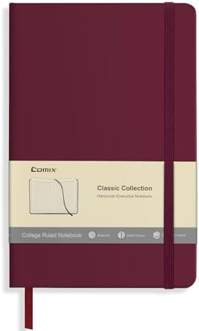 Comix Lined Journal Notebook for Work, 240 Pages, 5.5" x 8.3", Burgundy by Comix