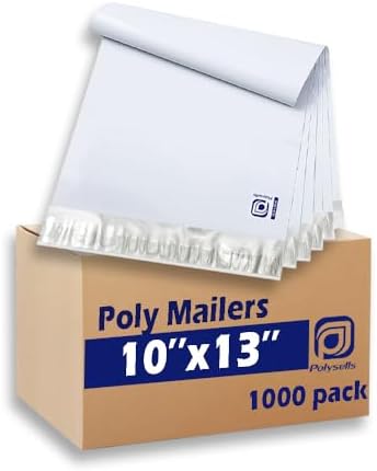 POLYSELLS 1000 pcs 10x13 Inches White x Silver Poly Mailers Shipping Envelopes, Strong Adhesive Sealing, Waterproof, and Tear-resistant Postal Mailing Bags for Clothing and Accessories by POLYSELLS