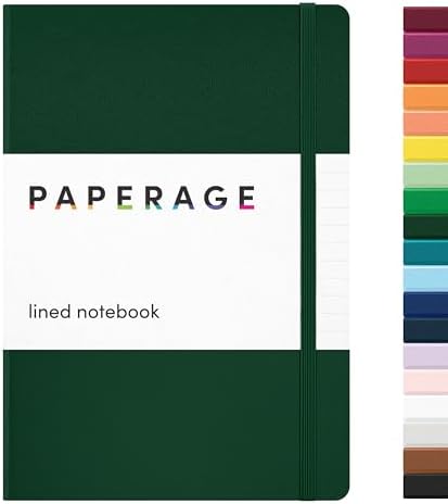 PAPERAGE Lined Journal Notebook, Hardcover Journal for Women & Men, 160 Pages, (5.6 in x 8 in), College Ruled Journaling Notebook for Work, School Supplies & Note Taking, (Dark Green) by PAPERAGE