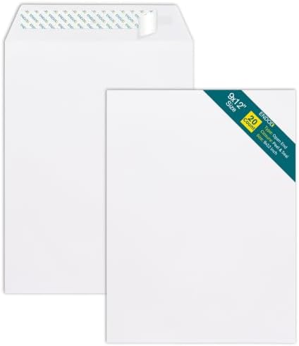 9x12 Envelopes Self Seal - 20 Pack - Open End White Mailing Envelopes for Catalogs, Presentations, Oversized Documents - Self Sealing Envelopes with Peel and Seal Closure - 28lb Heavyweight Paper by EnDoc