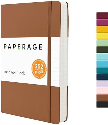 PAPERAGE Lined Journal Notebook, Hardcover Journal for Women & Men, 252 Pages, (5.6 in x 8 in), College Ruled Journaling Notebook for Work, School Supplies & Note Taking, (Cognac) by PAPERAGE