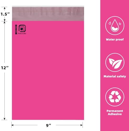 POLYSELLS 100 pcs 9x12 Inches Pink Poly Mailers Shipping Envelopes, Strong Adhesive Sealing, Waterproof, and Tear-resistant Postal Mailing Bags for Clothing and Accessories - Image 2