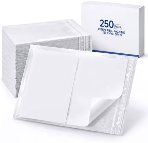 Glenmal 250 Pcs 9.5" x 12" Resealable Packing List Envelopes Clear Self-adhesive Shipping Label Sleeves with Zipper Waterproof Packing List Envelopes for Documents Mailing Labels Invoices Pack Slip by Glenmal