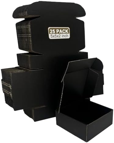 Small Shipping Boxes 5x5x2, Set of 25, Black Corrugated Cardboard Box Mailer (YD552-25BK) by SZYANGDA