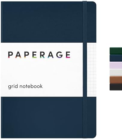 PAPERAGE Graph Paper Journal Notebook, (Navy), 160 Pages, Medium 5.6 in x 8 in - 100 GSM Thick Paper – Hardcover Grid Notebook for Work or School by PAPERAGE