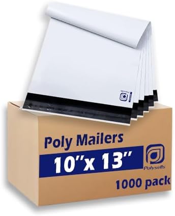 POLYSELLS 1000 Pcs 10x13 Inch White Poly Mailers Shipping Envelopes, Strong Adhesive Sealing, Waterproof, and Tear-resistant Postal Mailing Bags for Clothing, Books, and Accessories by POLYSELLS
