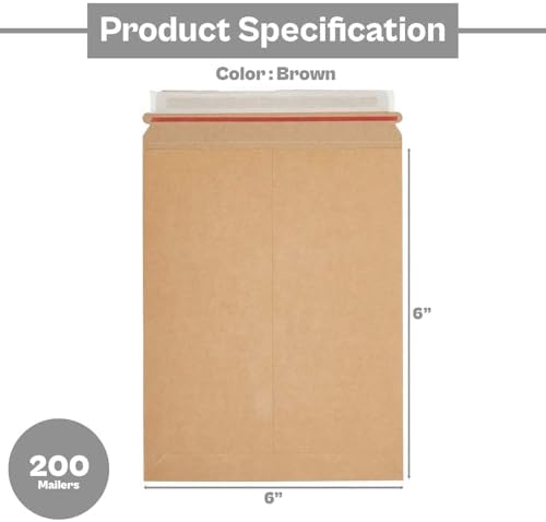 PSBM 200 PCS 6 x 6 Inch Kraft Rigid Photo Mailers, Cardboard Shipping Envelopes, Mailers for Shipping Photos, CDs, Documents, Catalogue, Or any Flat Object - Image 3