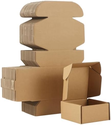 Qilery Shipping Boxes, 4 x 4 x 2 Inches, Brown, 100 Pcs by Qilery