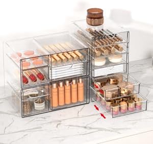DOMNIU Acrylic Makeup Drawer Storage Organizer with 13 Drawers, 3 Set | Office Desk Organization and Storage, Dustproof Drawer Organizer for Makeup, Countertop, Jewelry, Desktop, Bathroom, Bedroom - Image 7
