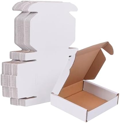 Small Shipping Boxes 4x4x1, Set of 50, White Corrugated Cardboard Box (YD441-50W) by SZYANGDA