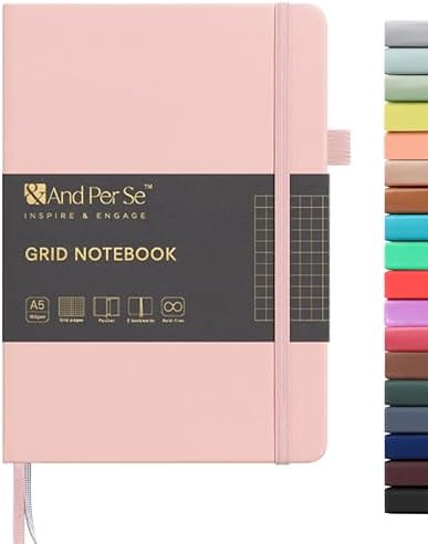 &And Per Se Graph Notebook, 5mm Grid, A5 Hardcover, 160 Pages 100gsm Thick Paper, Grid Journal for Diagrams, Wireframes, CAD Sketches (Pink) by AndPerSe