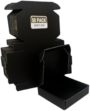 Small Shipping Boxes 4x4x1, Set of 50, Black Corrugated Cardboard Box (YD441-50BK) by SZYANGDA