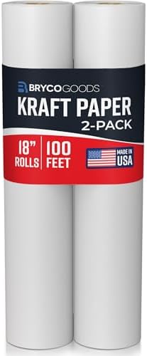 Bryco Goods 18”x1200” (100’) White Kraft Paper Roll - Pack of 2 - Easel Paper for Arts & Crafts, Floor Covering, Packaging, Gift Wrapping, Bulletin Boards - Made in The USA by BrycoGoods