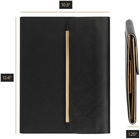 BLU MONACO | Black Vegan Leather Portfolio Binder for Women | Professional Padfolio with Magnetic Closure & Gold Trim | Business Organizer Case for Documents & 8.5 x 11 Notepad - Image 7