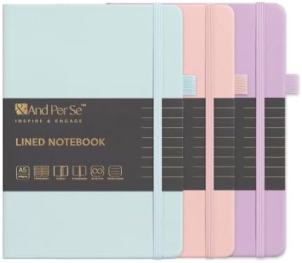 &And Per Se Lined Notebooks 3-Pack Gift Set, A5 Hardcover Journals, 160 Pages 100gsm Thick Paper, 3 Assorted Colors (Cyan, Pink & Purple) by AndPerSe