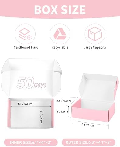 6x4x2 Inch Pink Shipping Boxes, 50 Pack Small Cardboard Box, Mailer Packaging Boxes for Shipping & Storage - Image 2