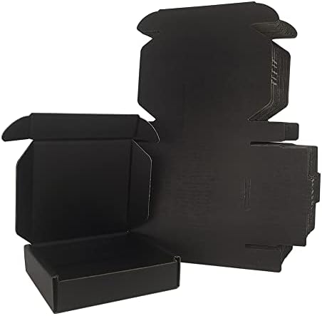 25 Pack 4x4x1'' Small Shipping Boxes, Black Corrugated Cardboard Mailers for Mailing Packaging Business (BK441-25) by Rnisda