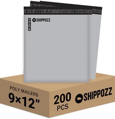 Shippozz 9x12 Poly Mailers 200 Pack, Durable Waterproof Polymailers for Shipping Clothes, Self Seal Mailing Bags for Small Business Packaging Supplies, Mailing Envelopes for Books, and Accessories by Shippozz
