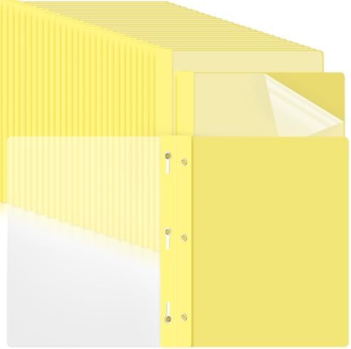 Feifeiya 36 Pack Plastic Report Covers with 3 Prongs Presentation Folders Bulk, 100 Sheet Capacity, Clear Front Report Covers for Presentation Document Paper School Office Supplies (Yellow) by Feifeiya