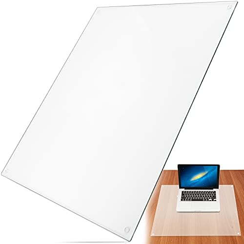IMPRESA Clear Tempered Glass Desk Mat - 19 x 24 in, Clear - Table Protector & Desktop Mat for Office Accessories with Dry-Erase Surface & Preinstalled Rubber Feet by IMPRESA