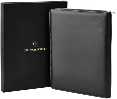 Gallaway Leather Genuine Leather Zippered Portfolio Organizer, Black by GallawayLeather