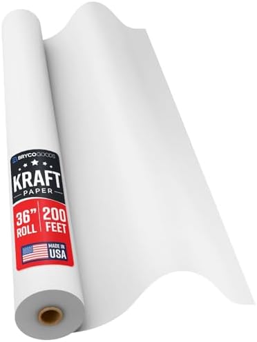 Bryco Goods 36" x 2400" (200') White Kraft Paper Roll - Made in USA - Craft Paper for Bulletin Board Art Table Covering Drawing Gift Wrapping Bouquet Packing Parcel 80GSM by BrycoGoods