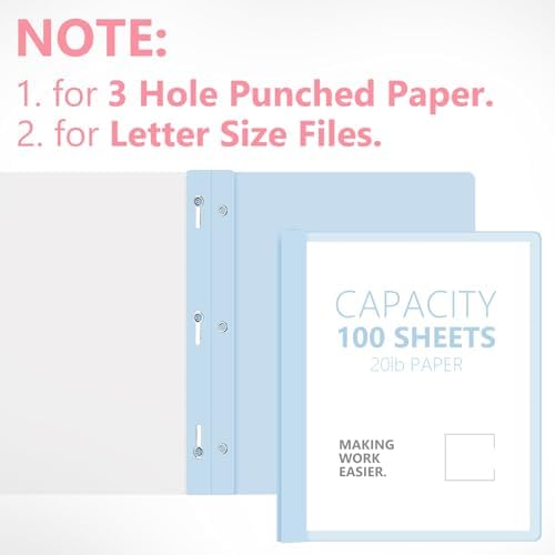 Feifeiya 48 Pack Plastic Report Covers with 3 Prongs Presentation Folders Bulk, 100 Sheet Capacity, Clear Front Report Covers for Presentation Document Paper School Office Supplies (Fresh Colors) - Image 3