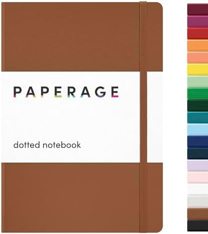 PAPERAGE Dotted Journal Notebook, (Cognac), 160 Pages, Medium 5.6 in x 8 in - 100 GSM Thick Paper – Hardcover Journaling Notebook for Work, School & Bullet Journaling by PAPERAGE