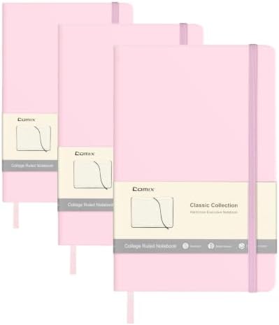 Comix Lined Journal Notebook for Women Men, Journaling Notebooks for Office School Home, Pink, 240 Pages, 5.5" x 8.3", College Ruled, A5, Hardcover (Pack of 3) by Comix