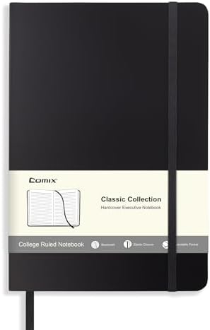 Comix Lined Journal Notebook for Work, 240 Pages, 5.5" x 8.3", Black by Comix
