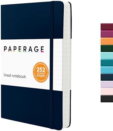 PAPERAGE Lined Journal Notebook, Hardcover Journal for Women & Men, 252 Pages, (5.6 in x 8 in), College Ruled Journaling Notebook for Work, School Supplies & Note Taking, (Navy) by PAPERAGE