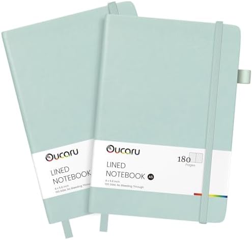 Oucaru 2 Pack A5 Lined Journal Notebook for Writing, 180 Pages by Oucaru